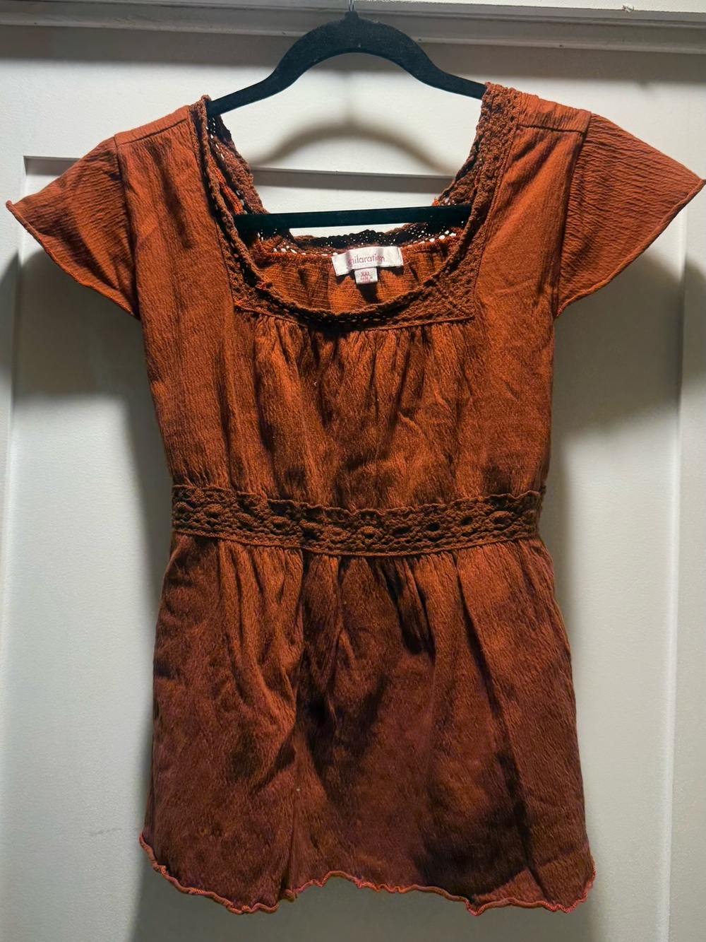 Xhilaration Rust Orange Crochet-Trim Women’s Blouse